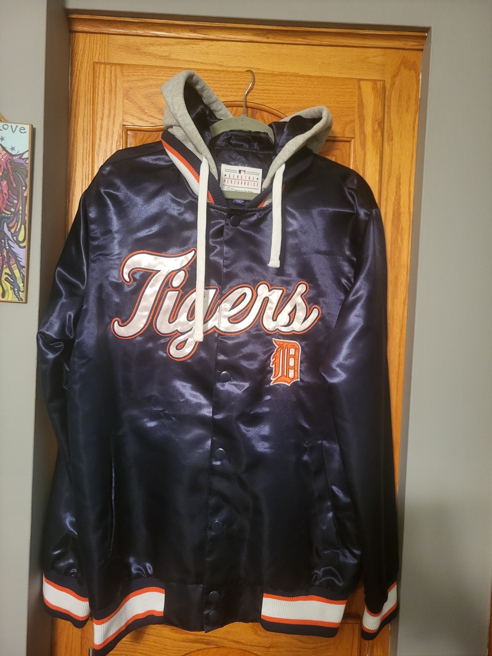 NWT Detroit Tigers GIII Carl Banks Satin Jacket Size XL Removable Hood MLB